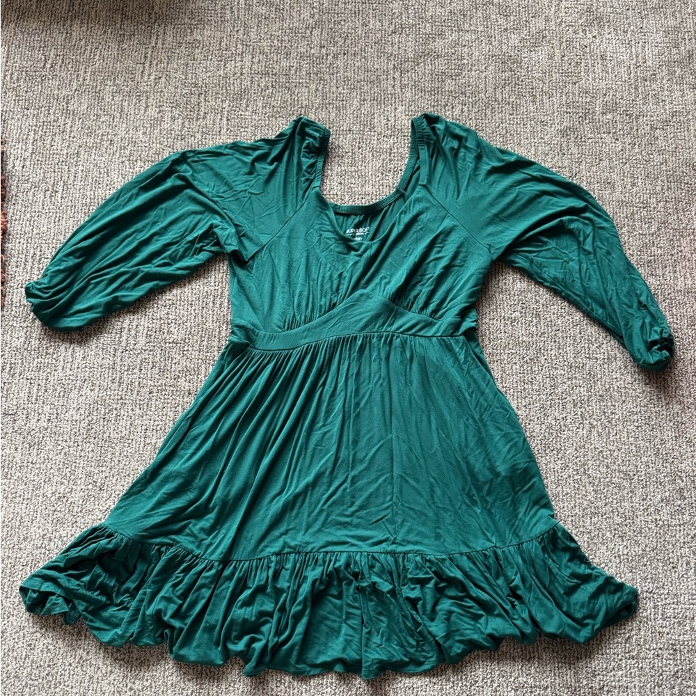 Charming Teal Kids Dress with Ruffle Hem